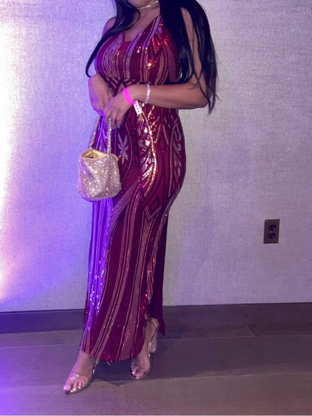 Fashion Nova Red Sequin Halter Maxi Dress